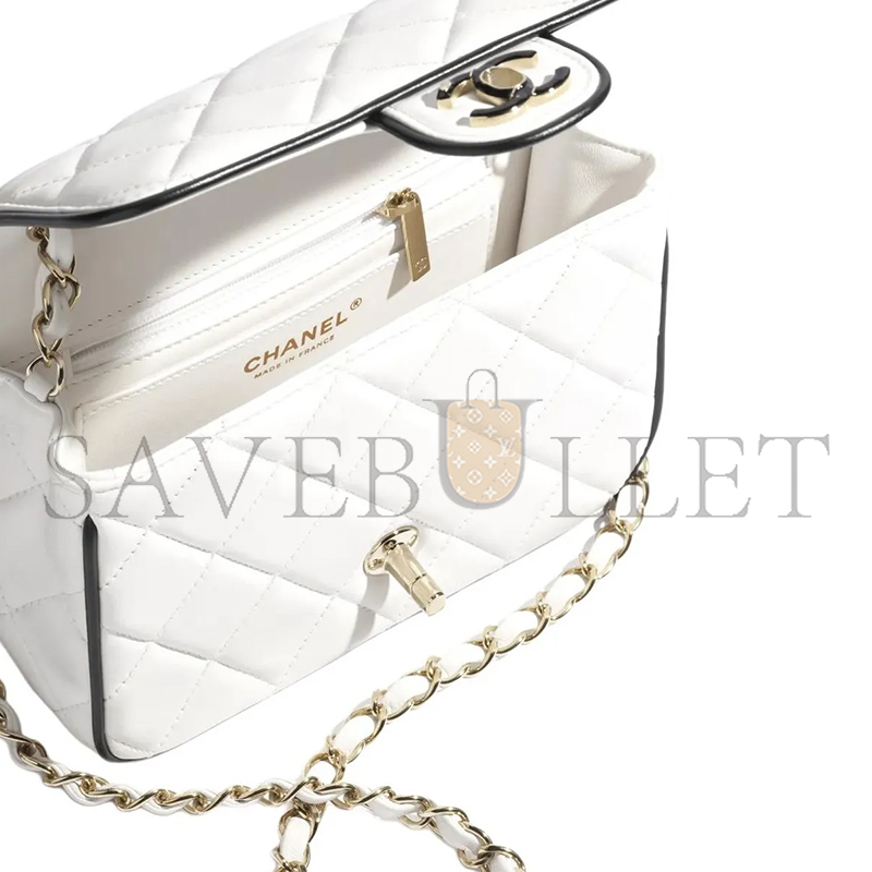 ch*el 25p Di*m*nd lambskin flap shoulder bag mini white as5151 (15*12*3.5cm)